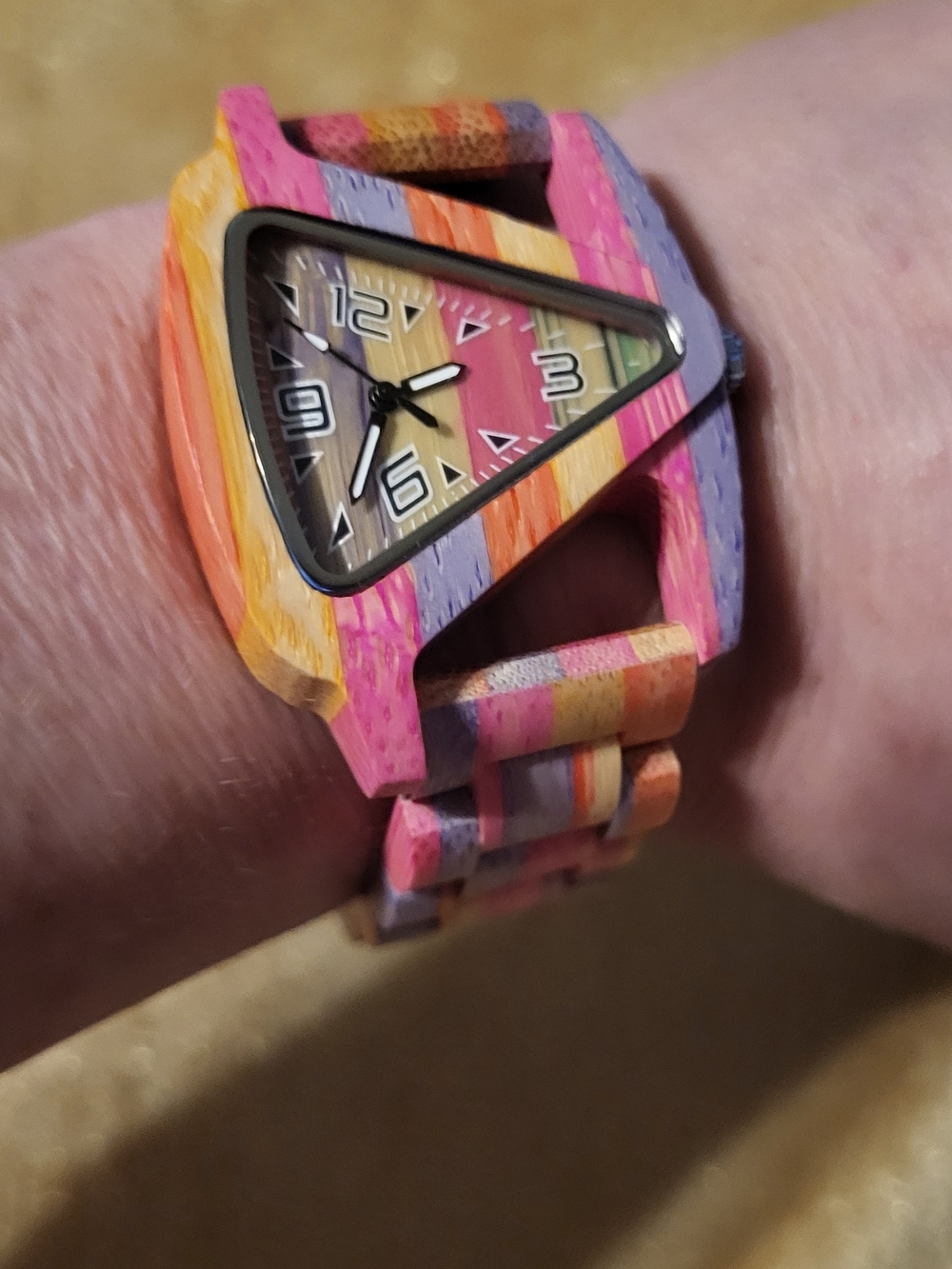 Multicolor Wooden Triangle Dial Watch